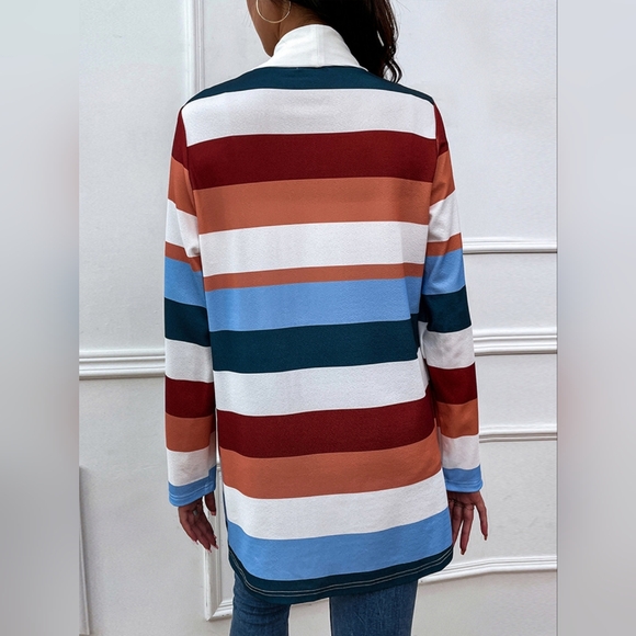 Color Wave Open Front Cardigan - Red Orange - Picture 4 of 5